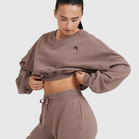 All Day Lightweight Oversized V-Neck Sweatshirt | Cool Brown