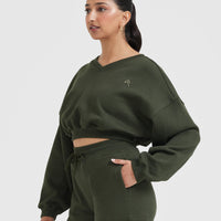 All Day Lightweight Oversized V-Neck Sweatshirt | Khaki