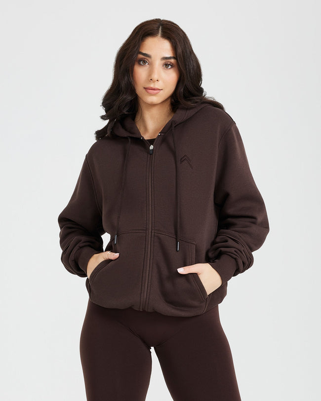 Classic Lounge Oversized Zip Through Hoodie | 70% Cocoa