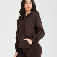 Classic Lounge Oversized Zip Through Hoodie | 70% Cocoa