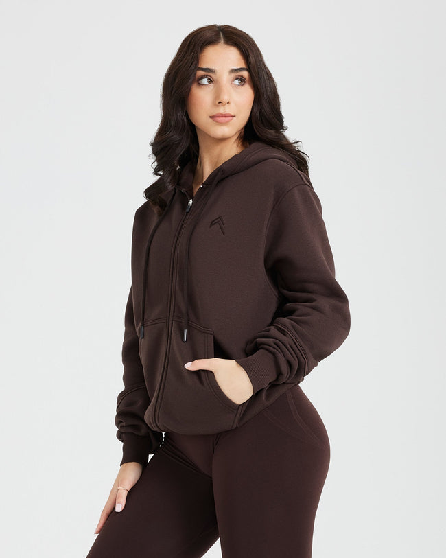 Classic Lounge Oversized Zip Through Hoodie | 70% Cocoa