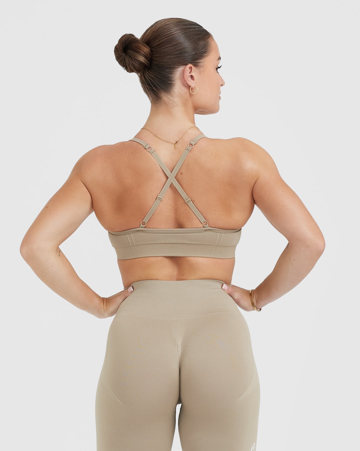 Effortless Strappy Bralette with White Logo | Washed Sandstone