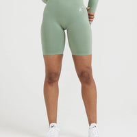 Effortless Seamless Cycling Shorts with White Logo | Sage