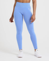 Effortless Seamless Leggings with White Logo | Light Denim