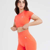 Effortless Seamless Short Sleeve Crop Top with White Logo | Peach Blossom