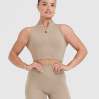 Timeless Half Zip Crop Tank | Sandstone