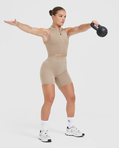 Timeless Half Zip Crop Tank | Sandstone