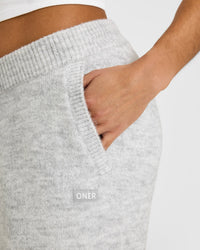 Oversized Knit Straight Leg Bottoms | Light Grey Marl