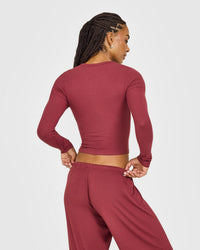 At Home Night Button Down Long Sleeve Top | Burnt Maroon Red