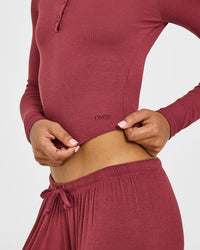 At Home Night Button Down Long Sleeve Top | Burnt Maroon Red