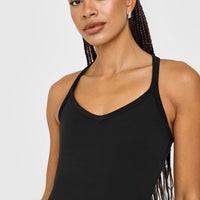 Cotton Racer Back Fitted Vest | Black