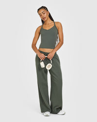 Cotton Racer Back Fitted Vest | Dark Khaki