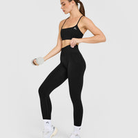 EasyLift™ Strappy Sports Bra with White Logo | Black