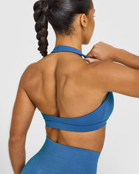 EasyLift™ Halter Bralette with White Logo | Ocean Blue