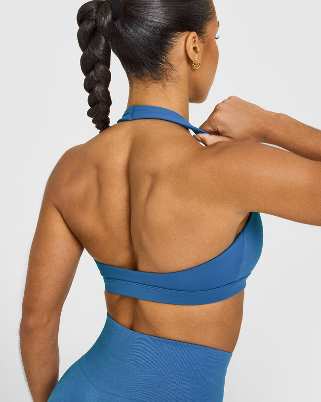 EasyLift™ Halter Bralette with White Logo | Ocean Blue
