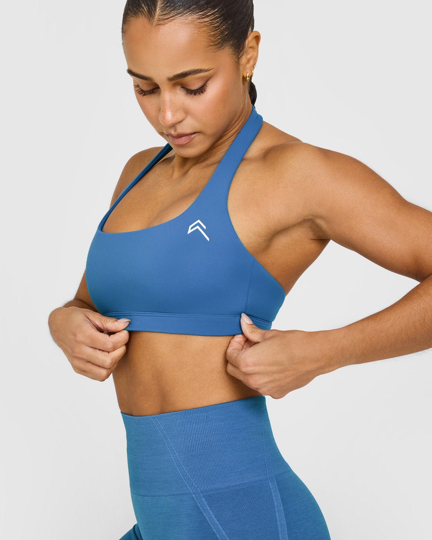 EasyLift™ Halter Bralette with White Logo | Ocean Blue