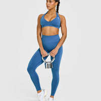 Effortless Seamless Leggings with White Logo | Ocean Blue