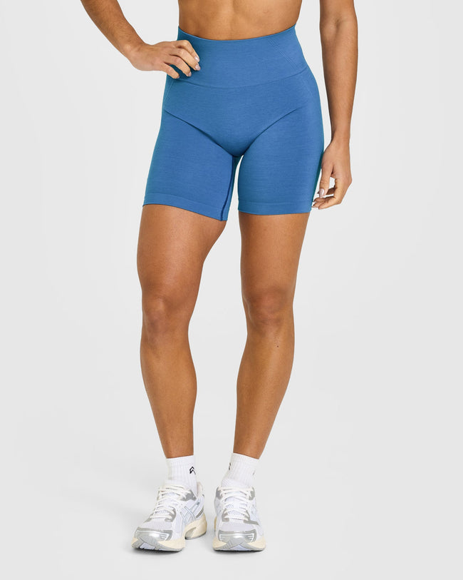 EffortlessLift™ Seamless Shorts with White Logo | Ocean Blue