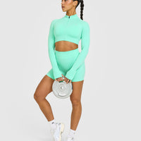 EnhanceLift™ Seamless Crop Jacket with White Logo | Peppermint Green