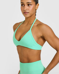 EnhanceLift™ Seamless Minimal Halter Neck Bralette with White Logo | Peppermint Green