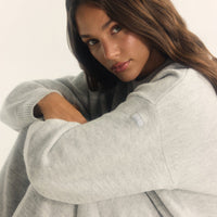 Oversized Knit Crew Neck Sweatshirt | Light Grey Marl