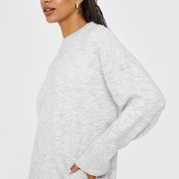 Oversized Knit Crew Neck Sweatshirt | Light Grey Marl