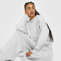 Oversized Knit Crew Neck Sweatshirt | Light Grey Marl