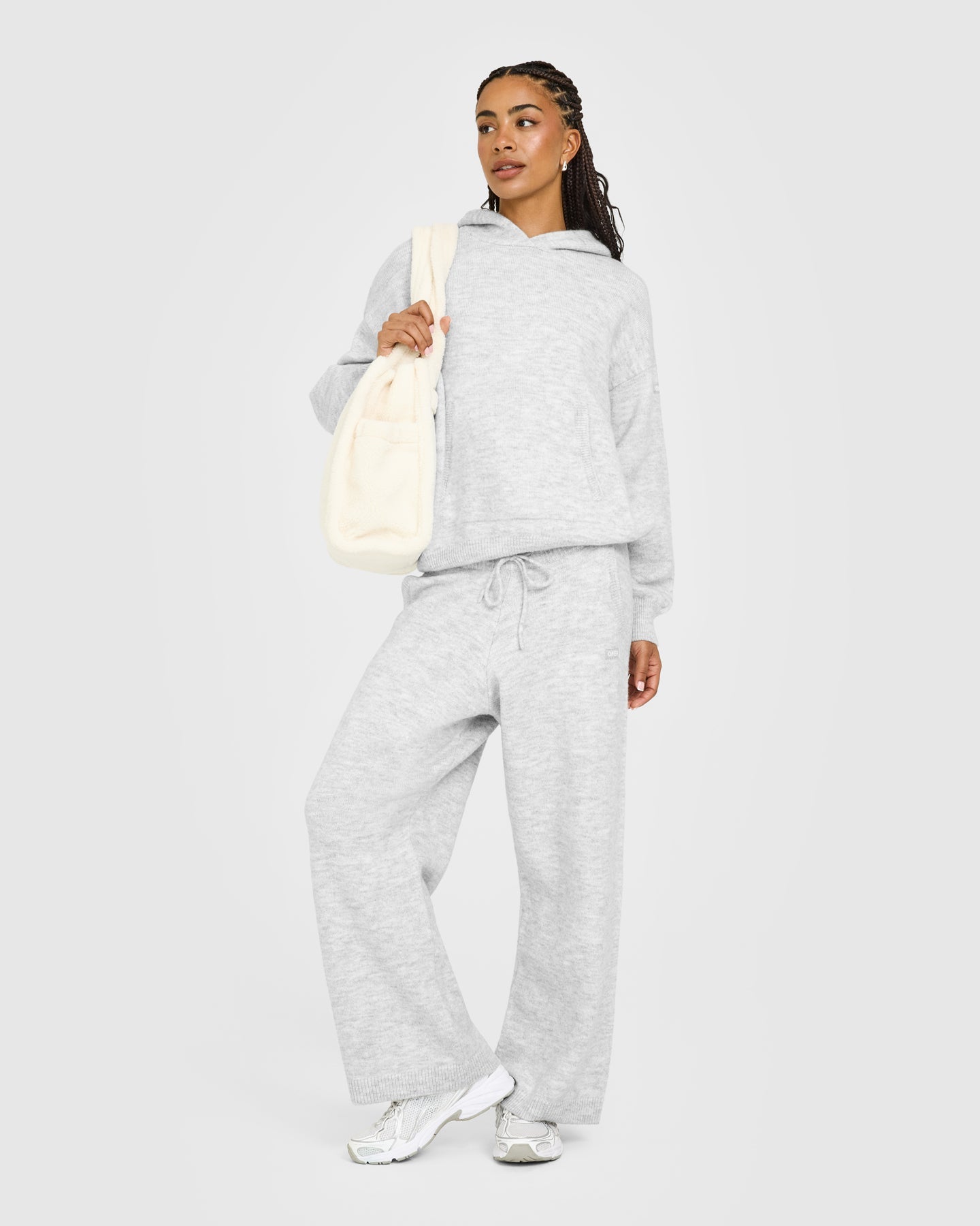 Oversized Knit Hoodie | Light Grey Marl
