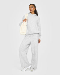 Oversized Knit Hoodie | Light Grey Marl