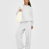 Oversized Knit Hoodie | Light Grey Marl