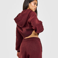 Oversized Knit Zip Through Mid Hoodie | Rosewood