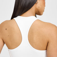 Mellow™ Rib Oner Embroidered Square Neck Mid Vest with Built in Bra Shelf | White