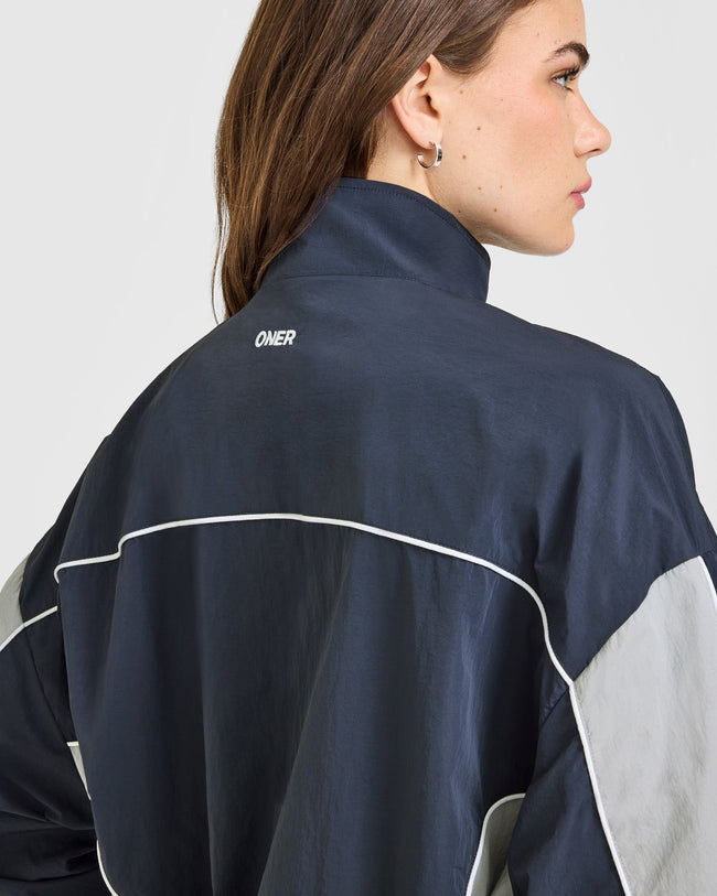 Oversized Piped Woven Track Jacket | True Blue