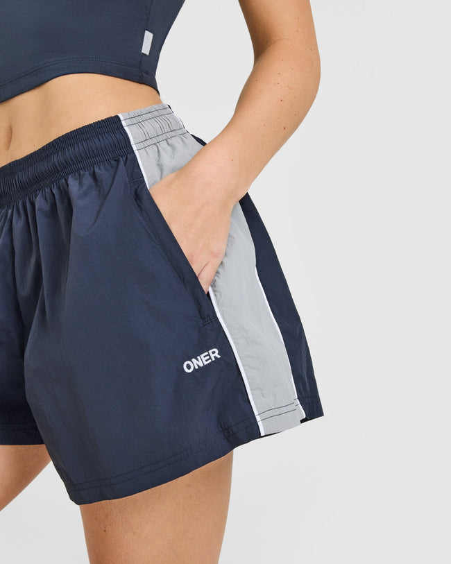 Oversized Piped Woven Track Shorts | True Blue