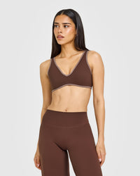 SoftMotion™ Contrast Scoop Back Bralette with White Logo | Espresso Brown