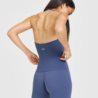 SoftMotion™ Halter Neck Vest with Built in Bra Shelf with White Logo | Slate Blue