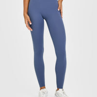 SoftMotion™ High Waisted Leggings with White Logo | Slate Blue