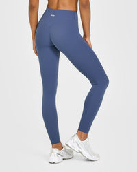 SoftMotion™ High Waisted Leggings with White Logo | Slate Blue