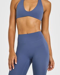SoftMotion™ High Waisted Leggings with White Logo | Slate Blue