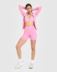 SoftMotion™ High Waisted Shorts 6" with White Logo | Rose Pink