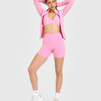 SoftMotion™ High Waisted Shorts 6" with White Logo | Rose Pink