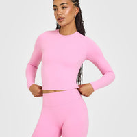 SoftMotion™ Long Sleeve Mid Top with White Logo | Rose Pink