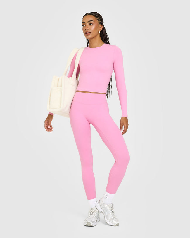 SoftMotion™ Long Sleeve Mid Top with White Logo | Rose Pink