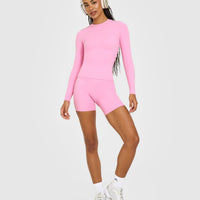 SoftMotion™ Long Sleeve Top with White Logo | Rose Pink