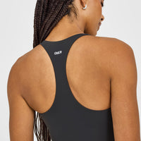 SoftMotion™ Racer Back Mid Vest with Built in Bra Shelf with White Logo | Coal