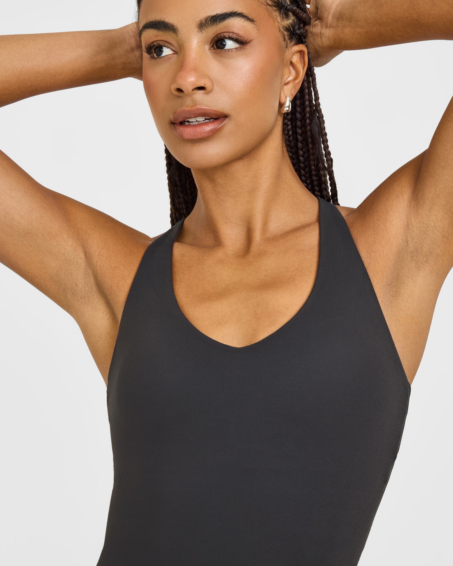 SoftMotion™ Racer Back Mid Vest with Built in Bra Shelf with White Logo | Coal