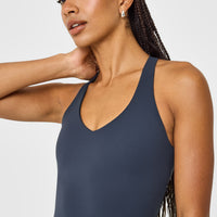 SoftMotion™ Racer Back Mid Vest with Built in Bra Shelf with White Logo | True Blue