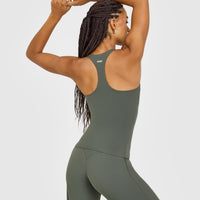 SoftMotion™ Racer Back Vest with Built in Bra Shelf with White Logo | Dark Khaki