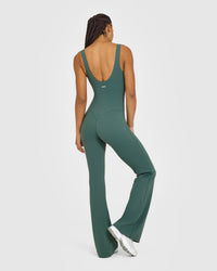 SoftMotion™ Scoop Back Flared All In One Long with White Logo | Iced Green