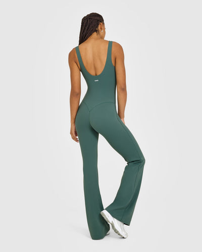 SoftMotion™ Scoop Back Flared All In One Long with White Logo | Iced Green